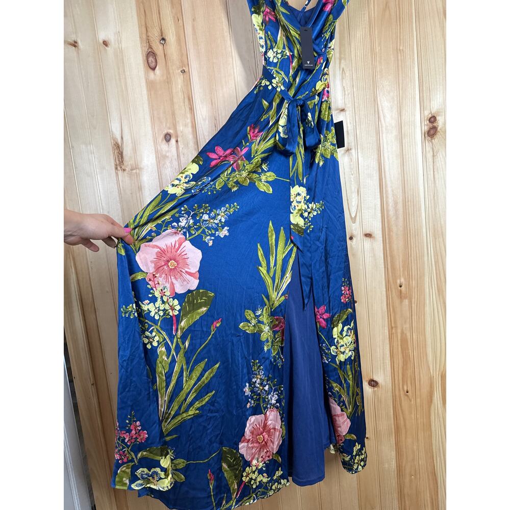 NWT Lulus Still the One Blue Floral Print Satin Maxi Dress Wedding Bridesmaid XS - Picture 6 of 9